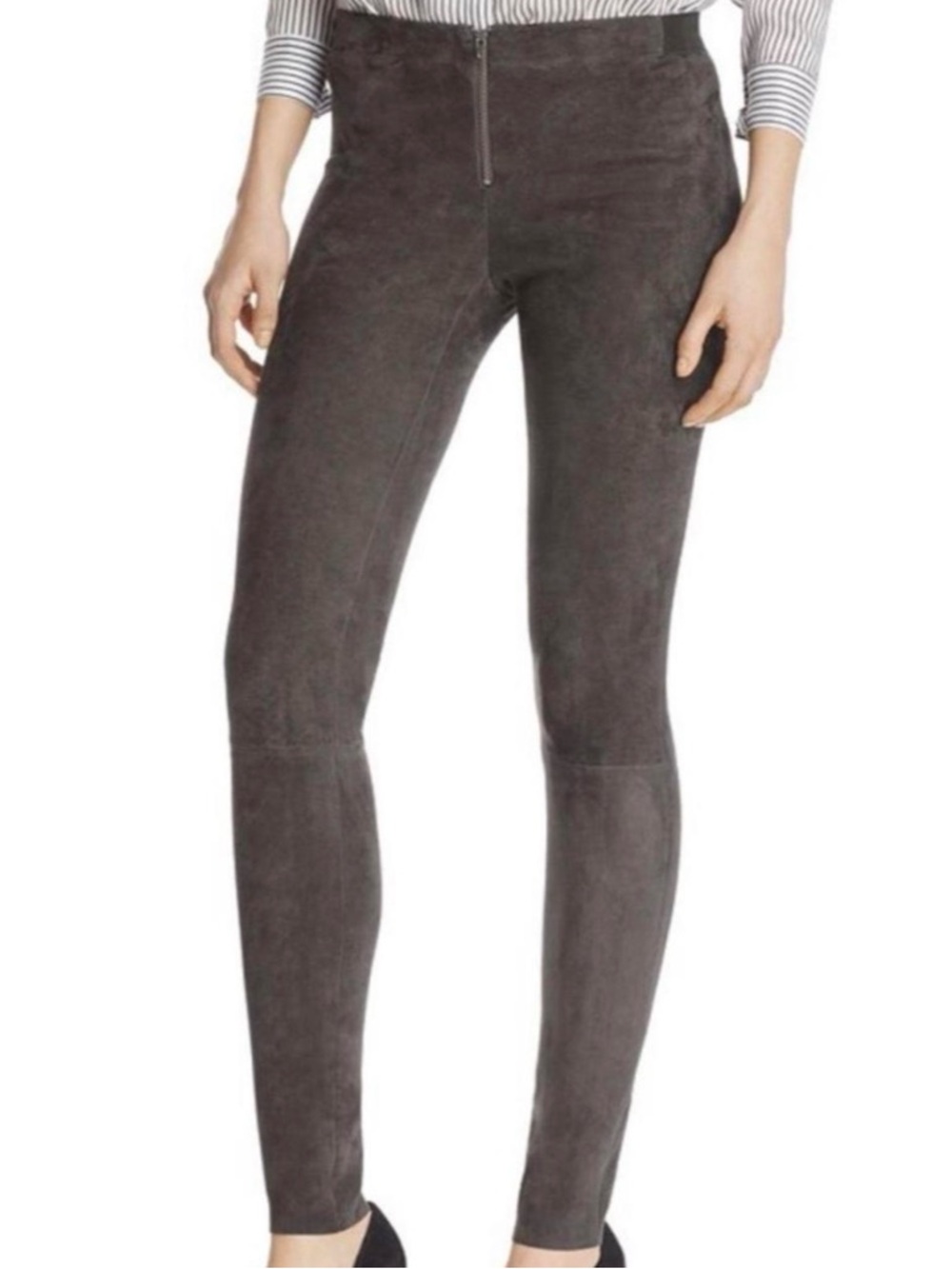 Alice + Olivia Grey Front Zip Suede Leggings